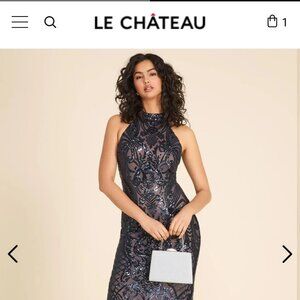 Halter Neck Allover Sequin On Mesh Gown, Navy